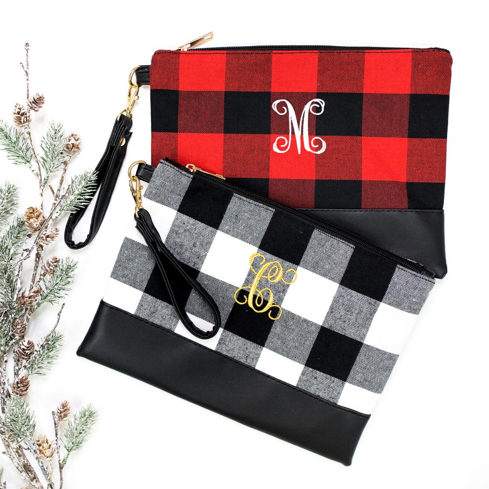 DaniEmCo BUFFALO CHECK Monogram Clutch | Personalized Gift | Removable Wristlet Bag