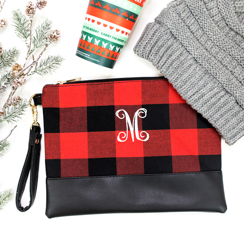 DaniEmCo BUFFALO CHECK Monogram Clutch | Personalized Gift | Removable Wristlet Bag