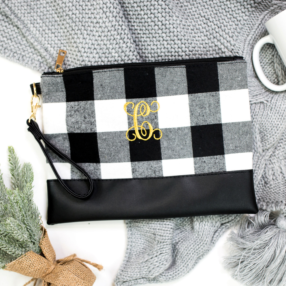 DaniEmCo BUFFALO CHECK Monogram Clutch | Personalized Gift | Removable Wristlet Bag