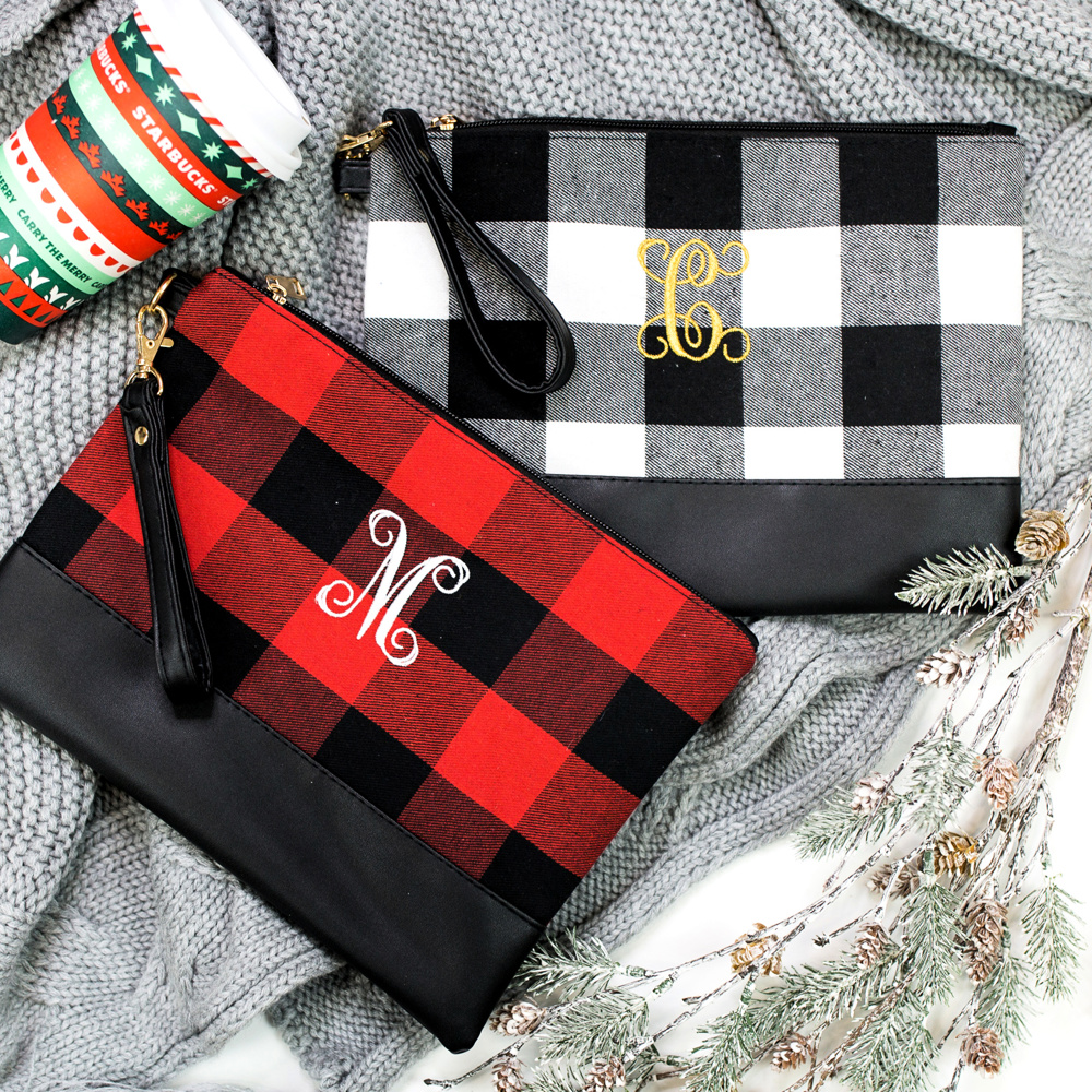 DaniEmCo BUFFALO CHECK Monogram Clutch | Personalized Gift | Removable Wristlet Bag