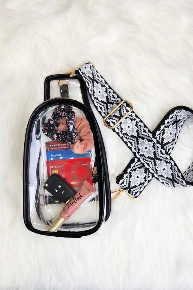 DaniEmCo CLEAR Stadium Sling Bag | Pattern Strap | Trendy Boutique Bag