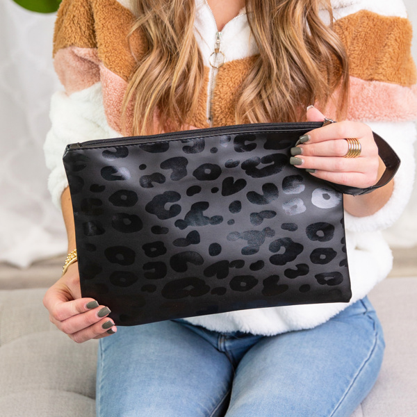 DaniEmCO Onyx Leopard Print Clutch | Boutique Style Bag | Black Clutches | Grab-N-Go Clutch