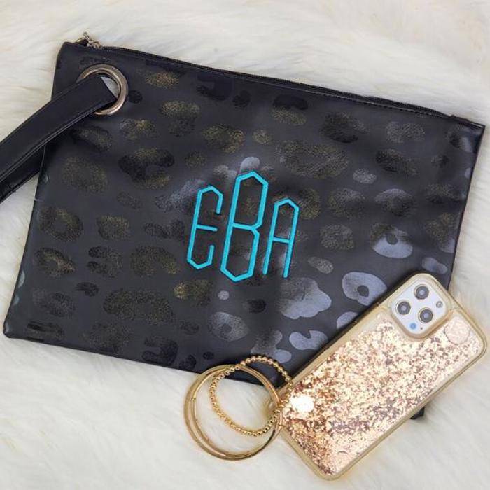DaniEmCo ONYX DANI CLUTCH | Optional Monogram | Grab & Go Leopard Print Clutch Bag | Personalized Gift