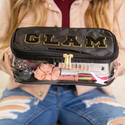 DaniEmCo GLAM Clear Make Up Case | Gold Zipper Bag | Makeup Organizer