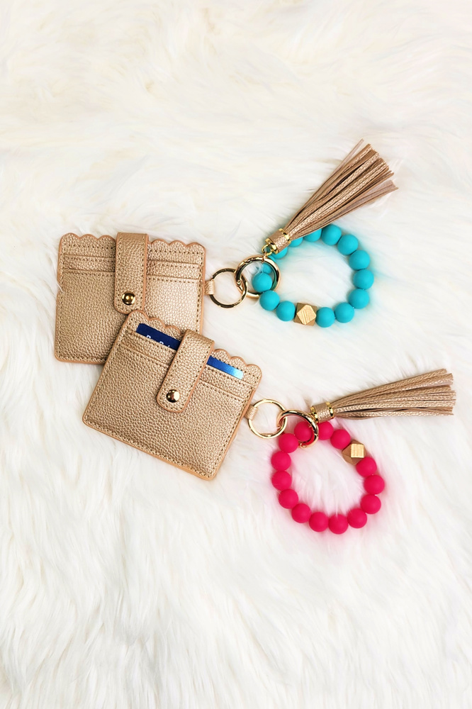 DaniEmCo GOLDIE Key Ring Wallet | Silicone Bead Bracelet Keychain Set | Perfect Stocking Stuffer Gift