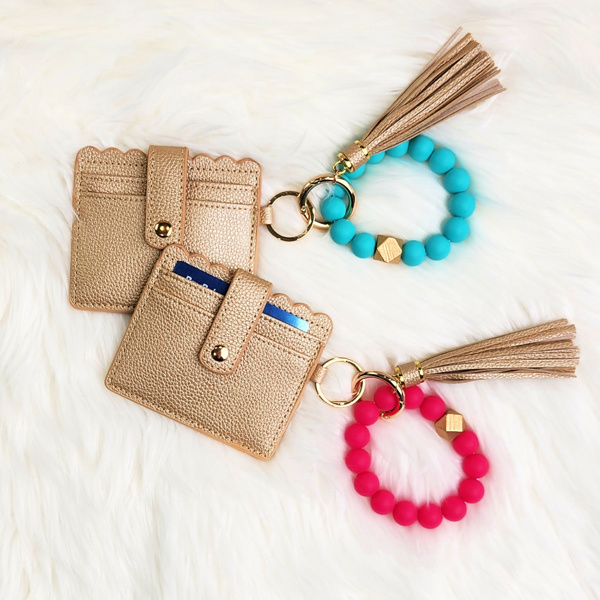 DaniEmCo GOLDIE Key Ring Wallet | Silicone Bead Bracelet Keychain Set | Perfect Stocking Stuffer Gift