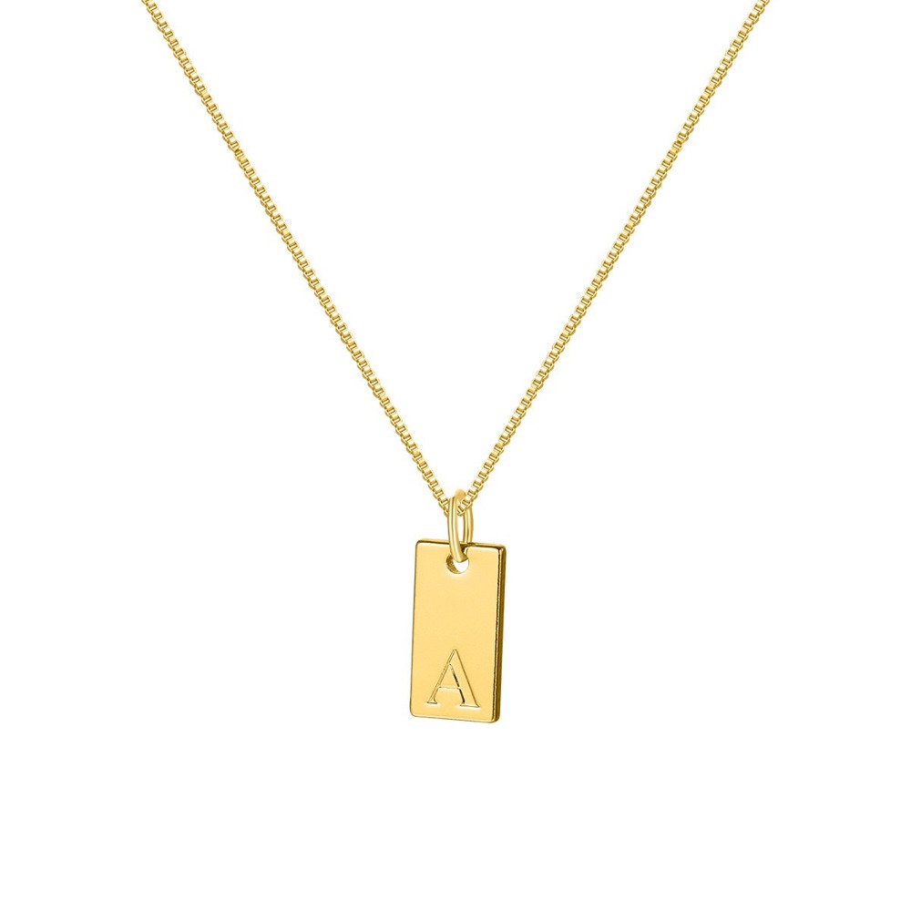 DaniEmCo Stamped Initial Letter Necklace | 18K Plated Gold | Personalized Jewelry Gift