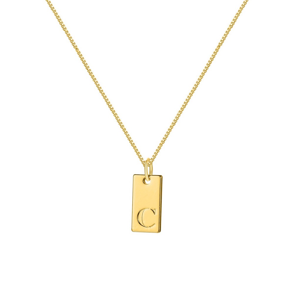 DaniEmCo Stamped Initial Letter Necklace | 18K Plated Gold | Personalized Jewelry Gift