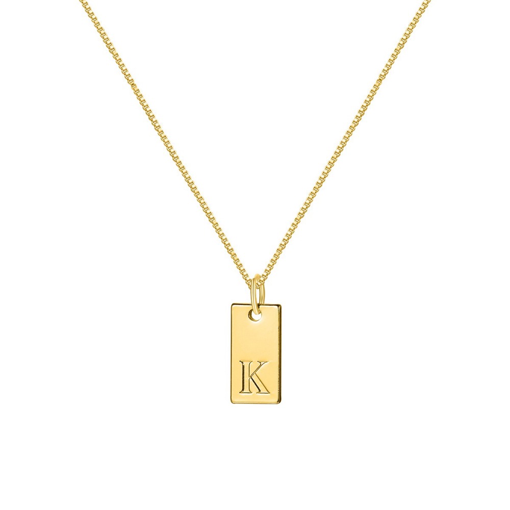 DaniEmCo Stamped Initial Letter Necklace | 18K Plated Gold | Personalized Jewelry Gift