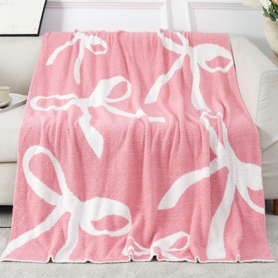 DaniEmCo Ribbon Bows Blanket | Lux Soft Coquette Ribbons | Cozy Throw Blanket | Gift for Her Girl