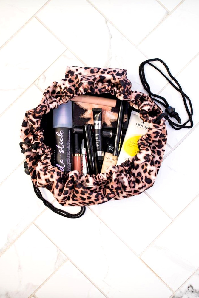 DaniEmCo Leopard Drawstring Make Up Bag | Cosmetic Organizer Bag | Travel Makeup Bags