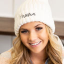 Cream Beanie/Black Mama Thread DaniEmCo MAMA EMBROIDERED BEANIE | Faux Fur Pom | Super Cozy & Soft Hat