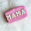 Light Pink Mama DaniEmCo Chenille Letter Patch Cosmetic Make Up Bag | Mama | Stuff | Glam