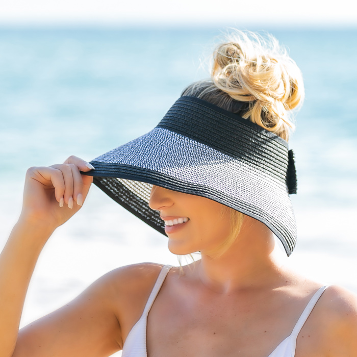 DaniEmCo Two Tone Bow Beach Visor | Foldable Travel Hat | Roll Up Summer Hats