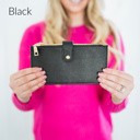 Black DaniEmCo SLIM ZIPPER WALLET | Vegan Leather | Clear ID Pocket | 14 CC Slots | All-In-One Card Organizer