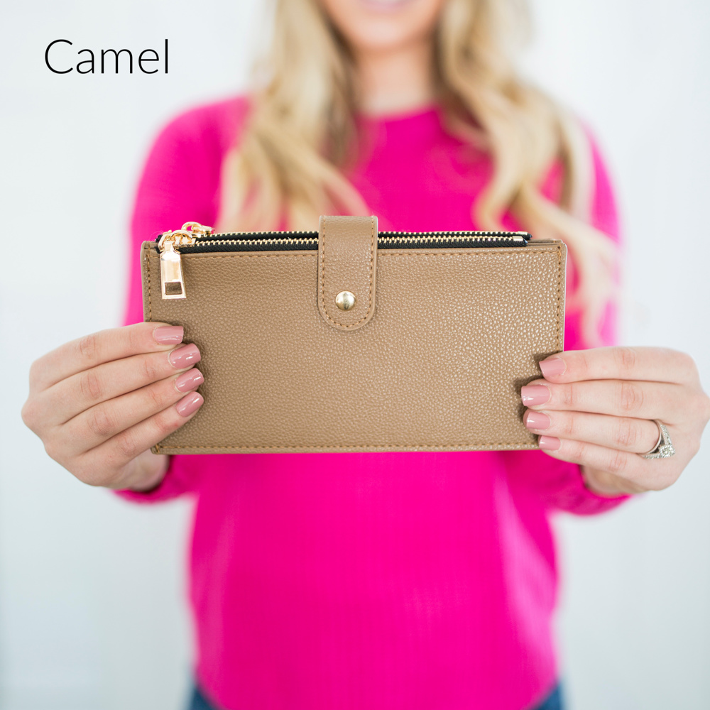 DaniEmCo SLIM ZIPPER WALLET | Vegan Leather | Clear ID Pocket | 14 CC Slots | All-In-One Card Organizer