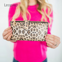 Leopard DaniEmCo SLIM ZIPPER WALLET | Vegan Leather | Clear ID Pocket | 14 CC Slots | All-In-One Card Organizer