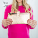 Rose Gold DaniEmCo SLIM ZIPPER WALLET | Vegan Leather | Clear ID Pocket | 14 CC Slots | All-In-One Card Organizer