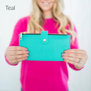 Teal DaniEmCo SLIM ZIPPER WALLET | Vegan Leather | Clear ID Pocket | 14 CC Slots | All-In-One Card Organizer