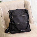 Solid Black/Black Zippers DaniEmCo RORY Nylon Convertible Backpack | Optional Monogram | Everyday Handbag | Diaper Bag