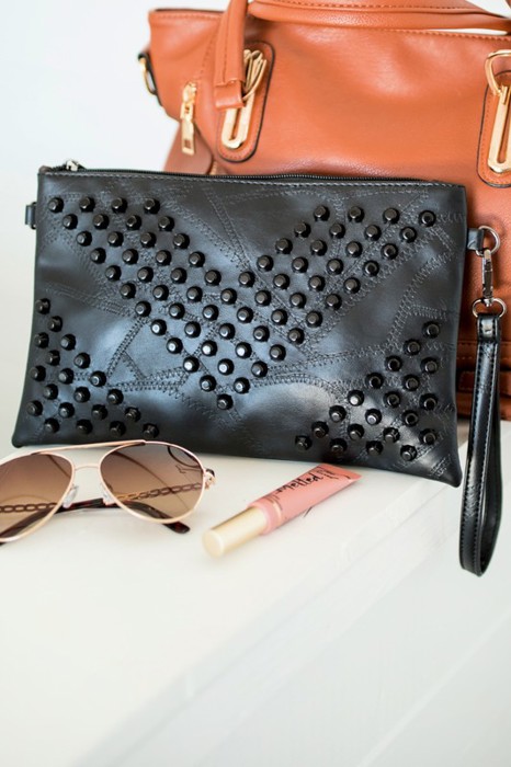 DaniEmCo Skya Black Crossbody Clutch | 2 Ways To Wear | Boutique Style | Studded Design Bag