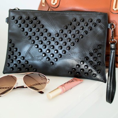 DaniEmCo Skya Black Crossbody Clutch | 2 Ways To Wear | Boutique Style | Studded Design Bag