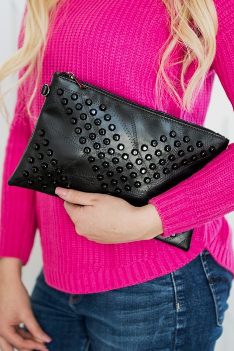 DaniEmCo Skya Black Crossbody Clutch | 2 Ways To Wear | Boutique Style | Studded Design Bag