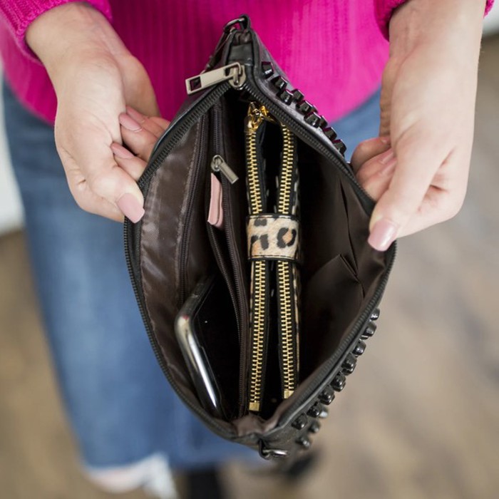 DaniEmCo Skya Black Crossbody Clutch | 2 Ways To Wear | Boutique Style | Studded Design Bag