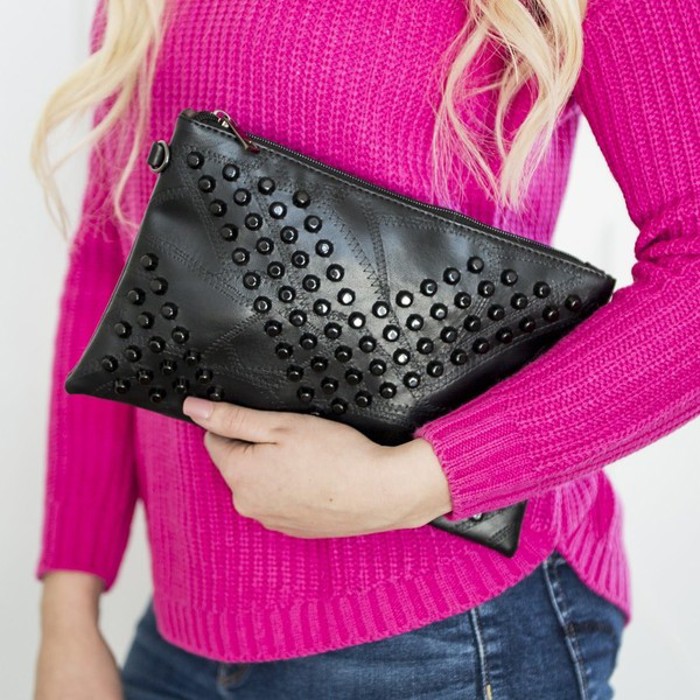 DaniEmCo Skya Black Crossbody Clutch | 2 Ways To Wear | Boutique Style | Studded Design Bag