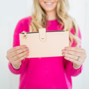 Nude DaniEmCo SLIM ZIPPER WALLET | Vegan Leather | Clear ID Pocket | 14 CC Slots | All-In-One Card Organizer