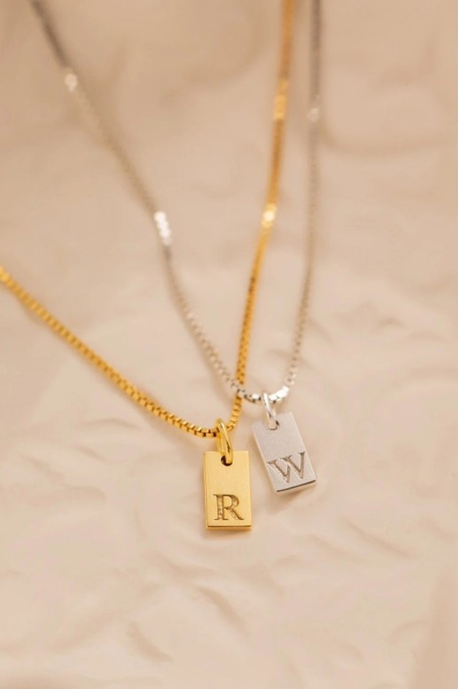 DaniEmCo Stamped Initial Letter Necklace | 18K Plated Gold | Personalized Jewelry Gift