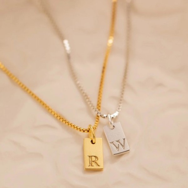 DaniEmCo Stamped Initial Letter Necklace | 18K Plated Gold | Personalized Jewelry Gift