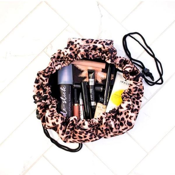 DaniEmCo Leopard Drawstring Make Up Bag | Cosmetic Organizer Bag | Travel Makeup Bags