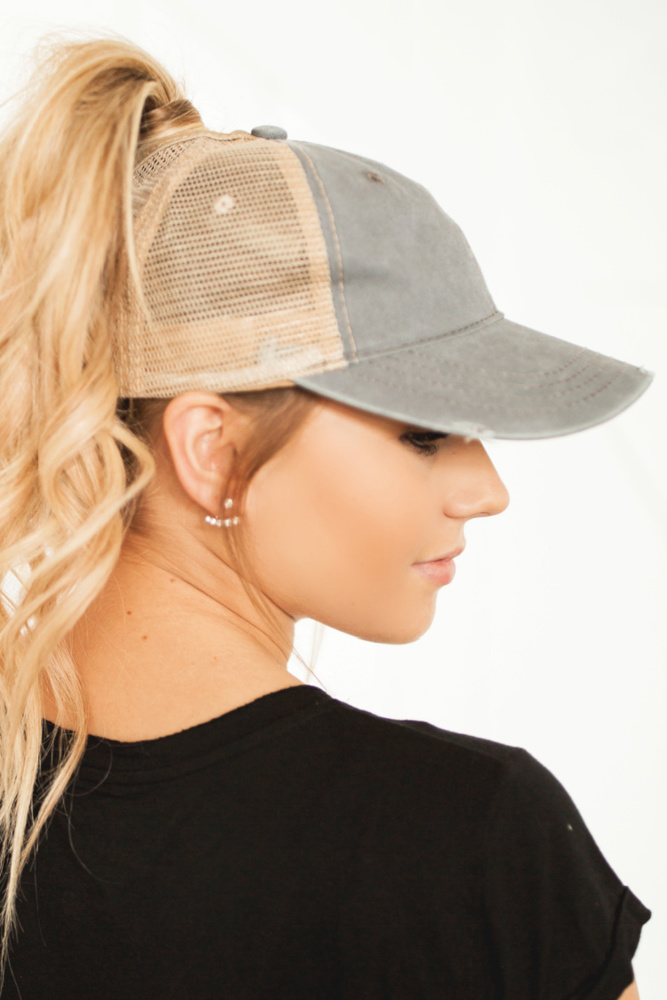 DaniEmCo MAMA DISTRESSED MESSY BUN Cap | Embroidered Hat Design