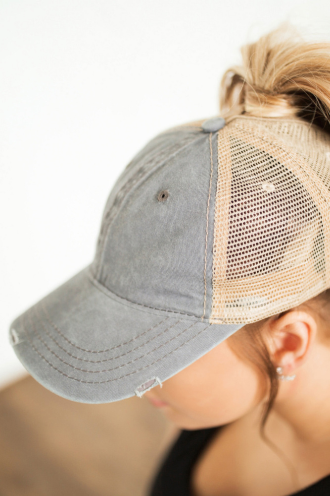 DaniEmCo MAMA DISTRESSED MESSY BUN Cap | Embroidered Hat Design