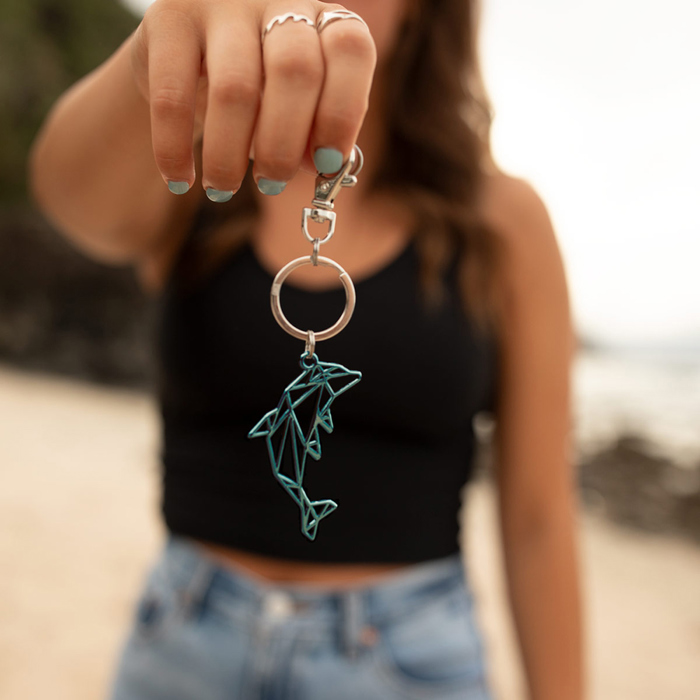 Metal Dolphin Blue Key Chain