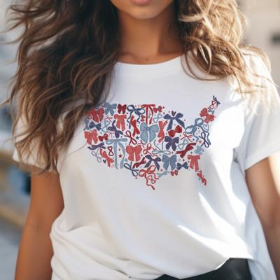 USA Bow Map Graphic Tee, Patriotic 4th of July Shirt