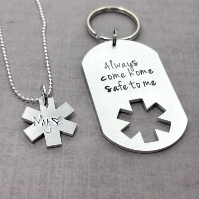 Personalized EMS / EMT Gift Set , Always Come Home Safe to Me + Custom Star of Life