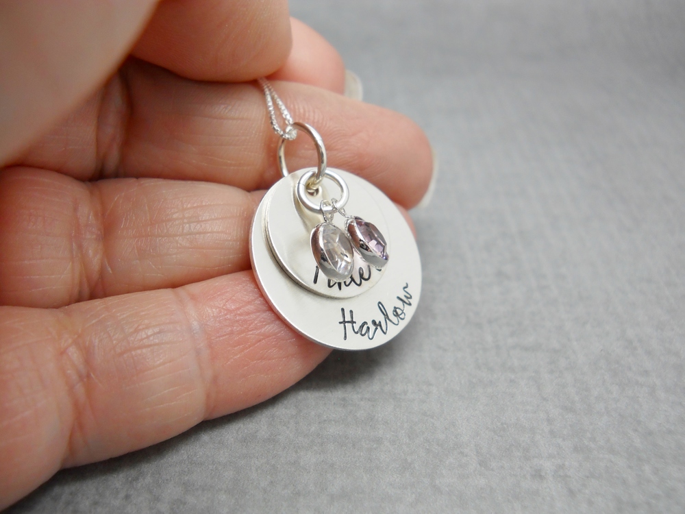 Double Stacked Personalized Mom Necklace with Kids Names, 2 layered