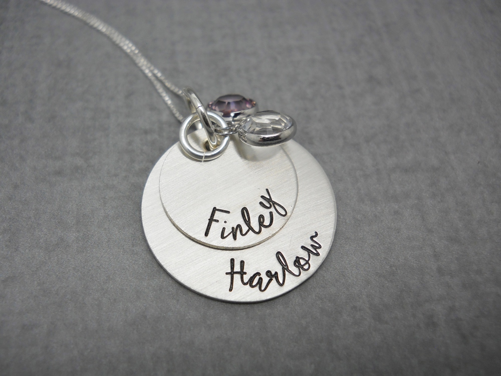 Double Stacked Personalized Mom Necklace with Kids Names, 2 layered