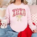  XOXO Bow Sweatshirt | Pink Leopard Valentine's Day Crewneck Sweatshirt