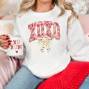 XXL White XOXO Bow Sweatshirt | Pink Leopard Valentine's Day Crewneck Sweatshirt