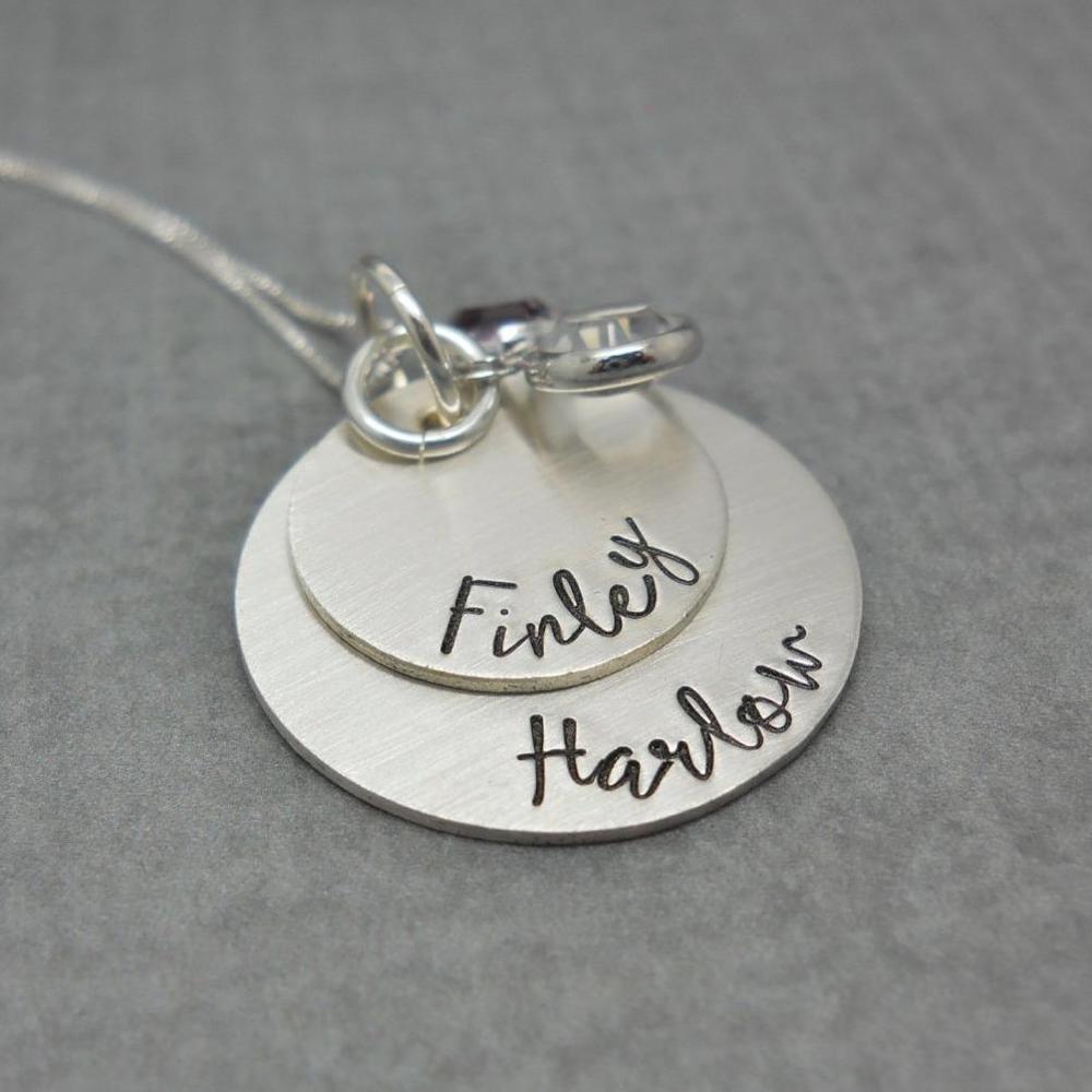 Double Stacked Personalized Mom Necklace with Kids Names, 2 layered