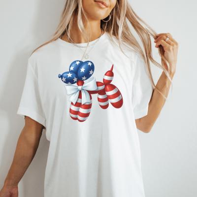 Patriotic Balloon Dog Tee , 4th of July Graphic T-Shirt