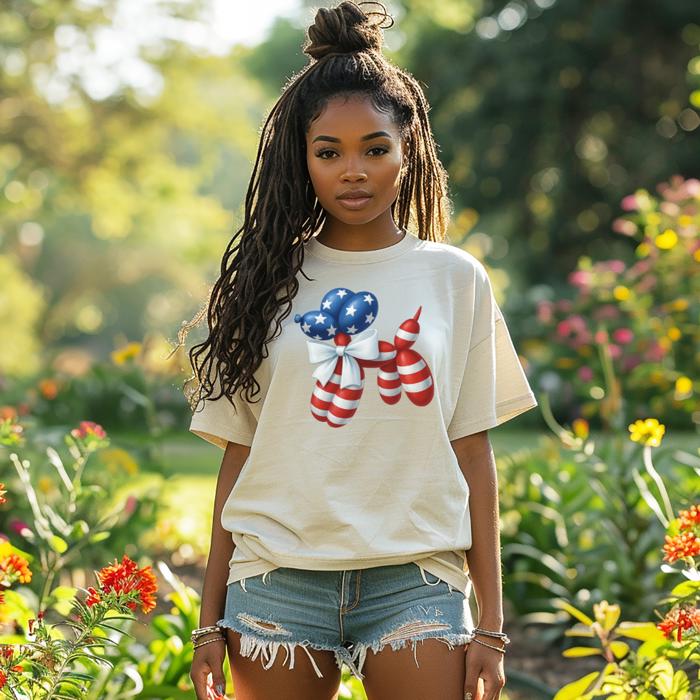 Patriotic Balloon Dog Tee , 4th of July Graphic T-Shirt