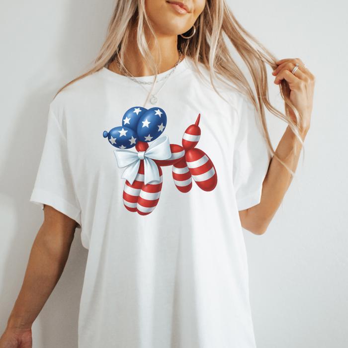 Patriotic Balloon Dog Tee , 4th of July Graphic T-Shirt