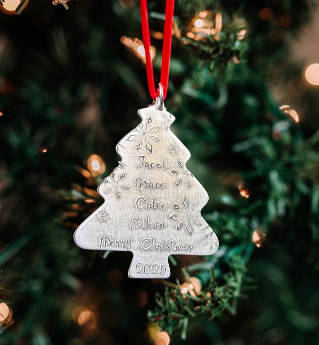 Personalized Christmas Tree Family Ornament, Tree shaped ornament