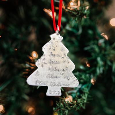 Personalized Christmas Tree Family Ornament, Tree shaped ornament