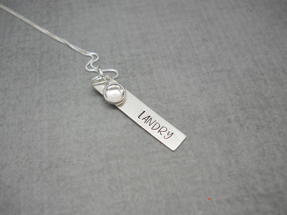 Hand Stamped Bar Name Necklace in Sterling Silver, Margarita font