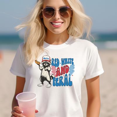 Red, White and Feral Tee – Funny Patriotic Raccoon Shirt